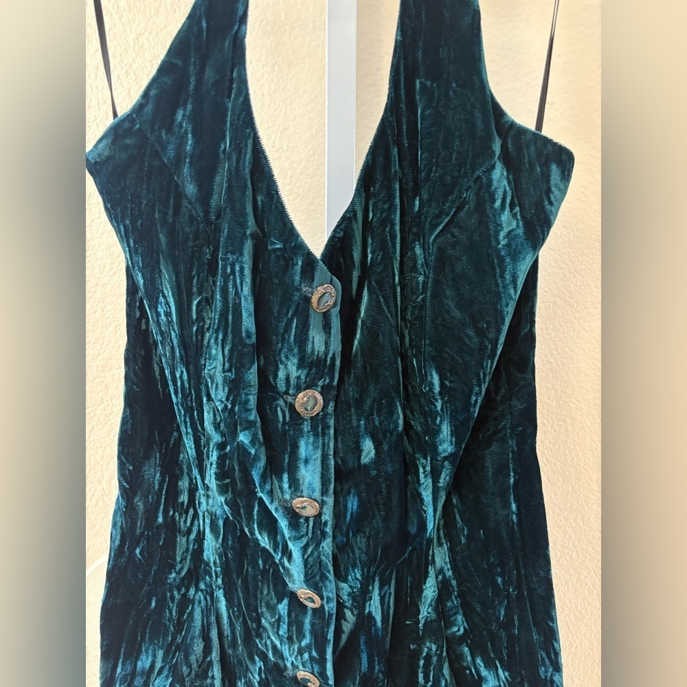 Vintage 90s Betsey Johnson Velvet Halter Neck Dress - Size S - Picture 3 of 5